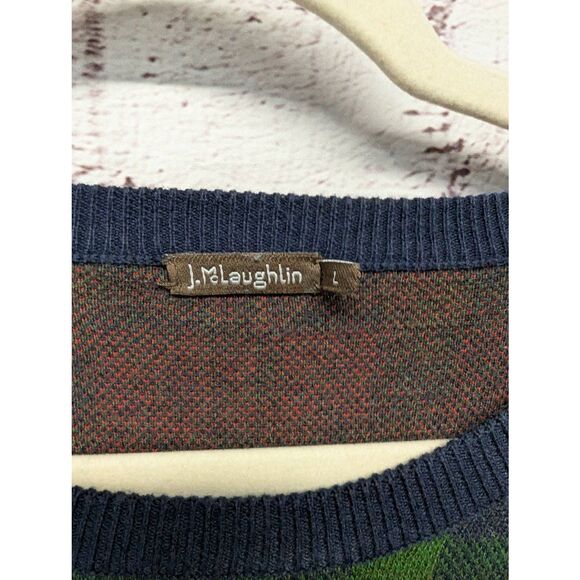 J. McLaughlin Men's Sweater‎ Round Neck Green Red Plaid Size Large Cotton Modal - Picture 2 of 8